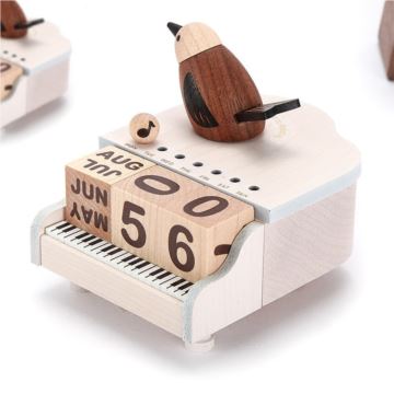 Jeancard木质钢琴旋转小鸟万年历八音盒音乐盒创意生日儿童节礼物