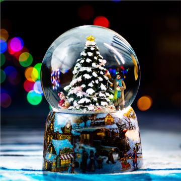 Jarll小孩圣诞树装饰旋转带灯水晶球八音盒音乐盒圣诞节生日创意礼物