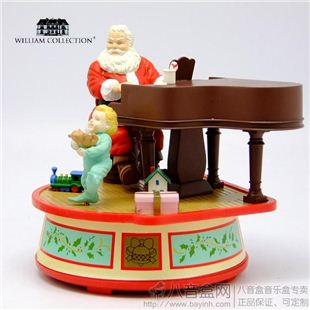美国ENESCO圣诞老人弹琴旋转八音盒音乐盒创意圣诞礼物精品