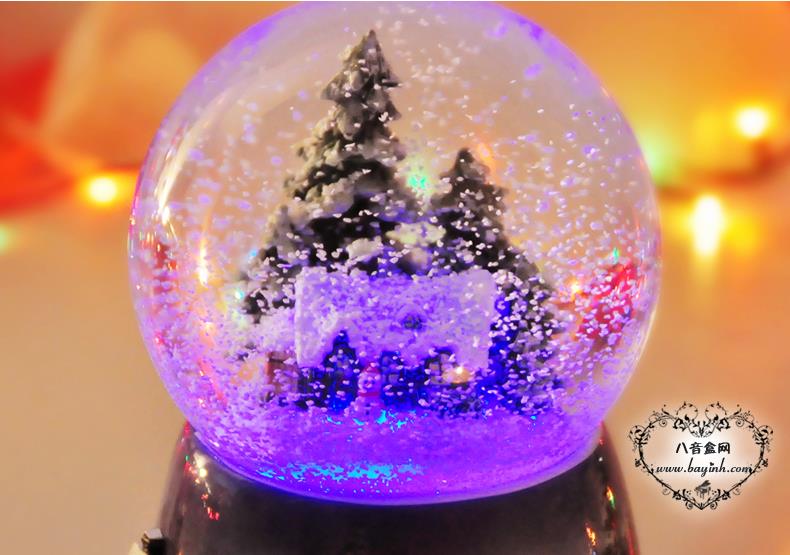 经典飘雪花发光旋转下雪屋水晶球音乐盒八音盒 创意送