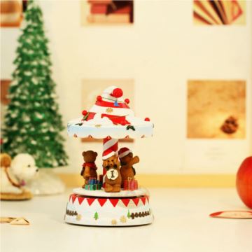 圣诞帽三只小熊旋转圣诞树音乐盒八音盒创意送男女生日圣诞节精美礼物品