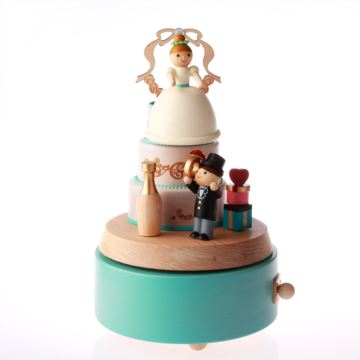 台湾jeancard枫木木质旋转婚礼蛋糕八音盒音乐盒 创意生日结婚礼物送男女朋友
