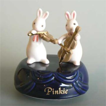 日本进口Sankyo18音陶瓷小白兔拉提琴旋转八音盒音乐盒创意生日礼物