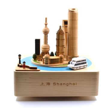 Jeancard台湾木质旋转八音盒音乐盒上海陆家嘴情人节结婚生日创意礼物