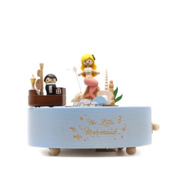 Jeancard台湾木质旋转美人鱼八音盒音乐盒创意生日结婚庆礼物送男女生